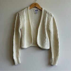 Vintage Cream Knit Open Cardigan Sweater